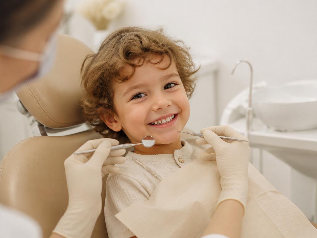 Toddler having a calm preventive dental check-up